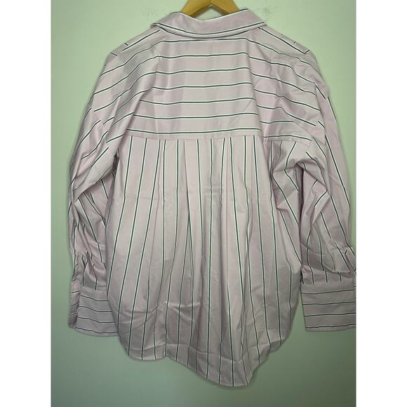 MANGO MNG Pink Gray Button Down Long Sleeve Shirt Stretch Size 10 Collar Pocket - Picture 5 of 9